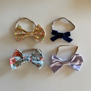 Baby Girl Bow Bundle - 4 Girl Headbands in Floral Print, Lavender + Velvet Blue